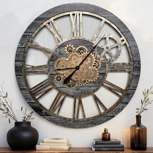 The Gears Clock 36'' Inch Real Moving Gear Wall Clock Vintage Industrial Oversized Rustic Farmhouse