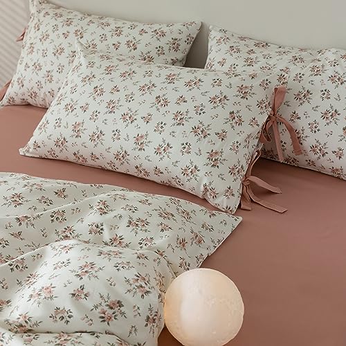 Blush Pink Floral Comforter Set Twin XL Vintage Garden Flower Bedding Comforter Girls Botanical Comforter with 2 Bow Ties Pillowcases Fluffy Cottagecore Comforter Set for All Seasons