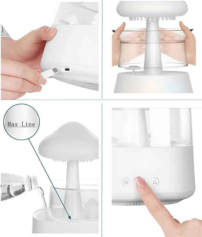 Rain Cloud Mushroom Humidifier Lamp – Soothing Waterfall Night Light with Rain Sounds, Sleep Aid & Relaxation Desk Lamp, Ideal Gift for Kids, Men, Women – Perfect for Birthday, Holiday