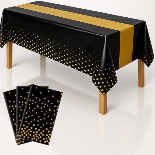 3Pcs Black and Gold Graduation Tablecloth
