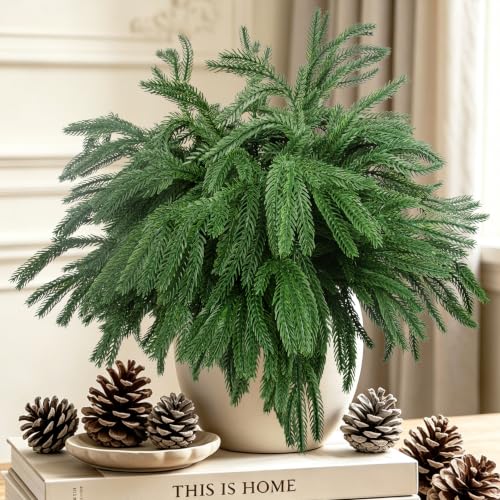 24 Pcs Artificial Norfolk Pine Branches Faux Christmas Stems (24 Count)