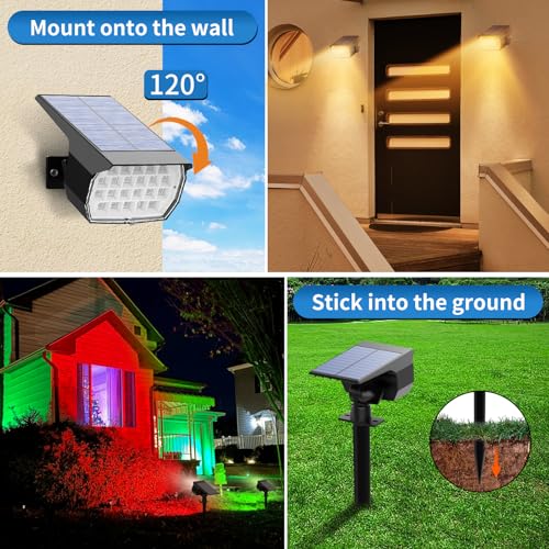 Solar Color Changing Spot Lights Outdoor Waterproof Colored RGB Solar Powered Landscape Lights for Yard 7 Lighting Modes Multicolor Solar Spotlights for Pathway Garden Outside (2 Count)