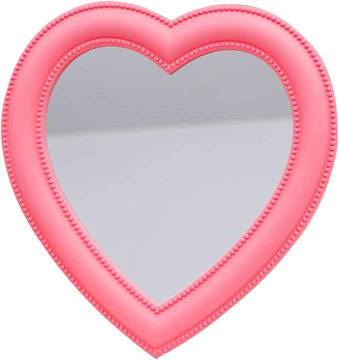 BinaryABC Heart Makeup Mirror Cosmetic Mirror Wall Desktop Mirror Bedroom Mirror(Pink)