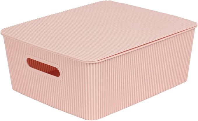 Glad Storage Baskets with Lids - Set of 4 Stackable Plastic Boxes with Handles - Decorative Shelf Organizer Bins for Bathroom and Closet, Pink, 3.1 Gallon