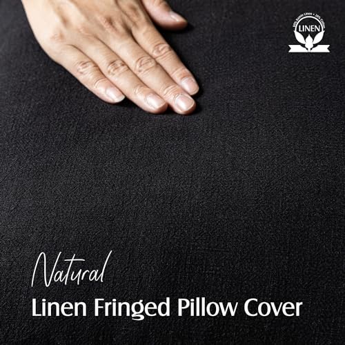 Decorative Linen Fringe Throw Pillow Covers 24×24 Inch (2 Count)