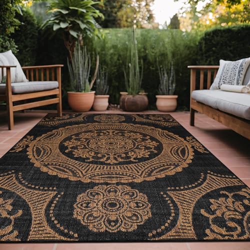 Medallion Outdoor Rug 6x9 Washable Outside Carpet for Indoor Patio Porch Waterproof Easy Cleaning Non Shedding Area Rugs Nut Brown 6 x 9