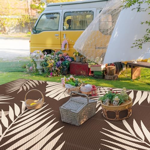 Outdoor Rug Waterproof Plastic Rugs 9'x18' for Camping Coffee Beige (162 Sq Ft)