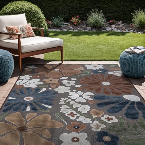 Outdoor Rug 5x7 Modern Floral Tropical Area Rugs for Outdoor and Indoor Patio Easy to Clean Non Shedding Living Room Porch Garden Washable Outside Carpet (35 Sq Ft)