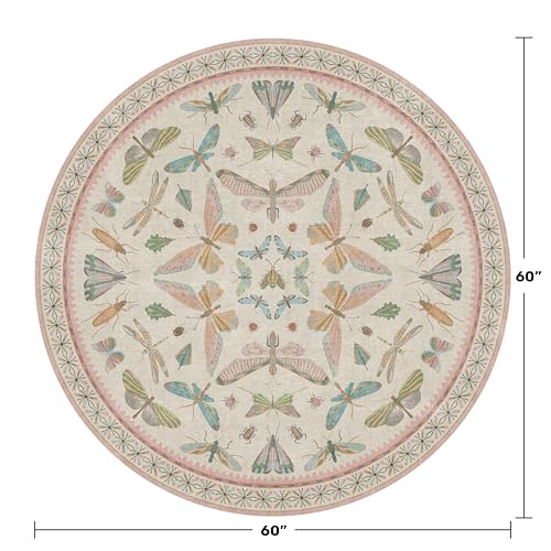 Insect Pink and Blue 5ft Round Area Rug for Living Room (25 Sq Ft)