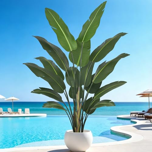Artificial Bird of Paradise Tree 8FT 17 Thick Matte Texture Leaves Tall Large Fake Faux Tropical Traveler's Palm Banana Leaf Plant 96 Inch Black Pot for Indoor Home Office Poolside Decor