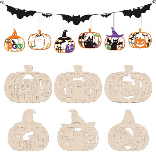 24 PCS Unfinished Wooden Halloween Crafts (24 Count)