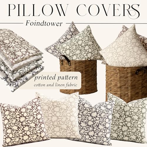 Set of 2 Decorative Neutral Floral Throw Pillow Covers Accent Farmhouse Cushion Covers Boho Lumbar Pillowcase for Couch Sofa Bedroom Living Room Home Decor (2 Count)