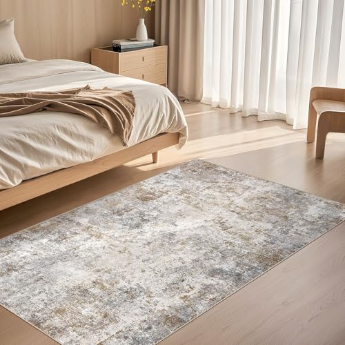 3x5 Entryway Area Rug Washable Neutral Brown Grey Small Carpet