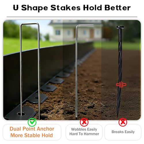 Landscape Edging 4 Inch Tall No Dig Garden Edging Border 60FT with 60 Metal Stakes (60 Count)