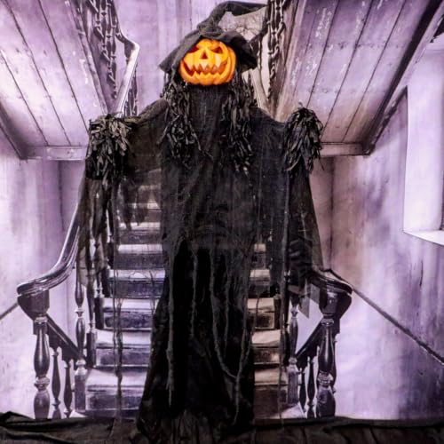6.0 Ft Poseable Lighted Pumpkin Witch with Sound (68" Standing Pumpkin Man)
