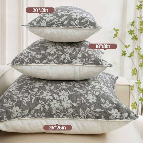 Gray Floral Euro Pillow Covers 26x26 Pack of 2 Vintage Farmhouse Jacquard Decorative Throw Pillow Covers for Living Room Couch Bed Home Decor (2 Count)