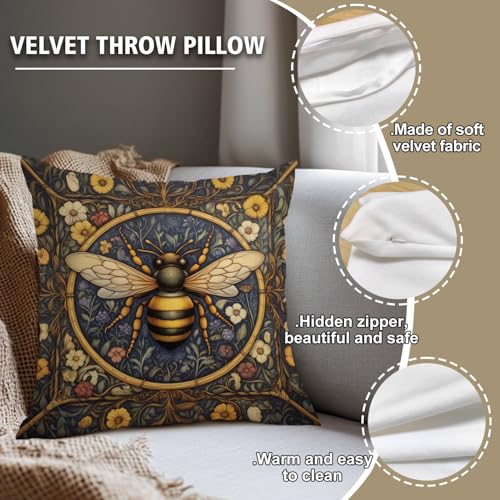 William Morris Abstract Vintage Floral Bee Design Velvet Throw Pillow Covers Home Decor