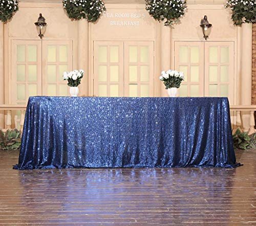 Sequin Tablecloth 60x102 Inch Navy Blue for Wedding Party
