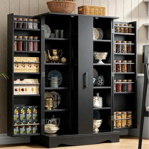 47“ Black Kitchen Pantry Cabinet with 3 Doors