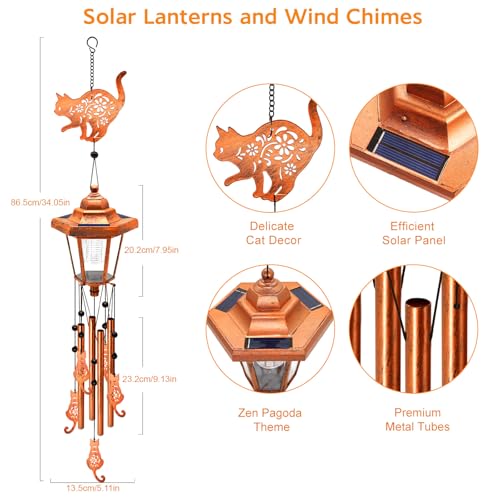 Cat Solar Wind Chimes for Outside