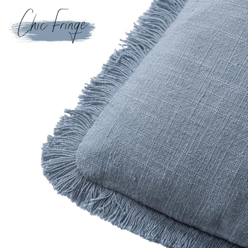 Decorative Linen Fringe Throw Pillow Covers 20×20 Misty Blue (2 Count)