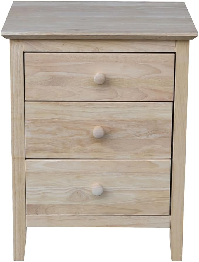 25"H Solid Wood Bedroom Nightstand with 3 Drawers, Parawood Construction, Paint or Stain in Any Color, Durable and Eco-Friendly, Unfinished