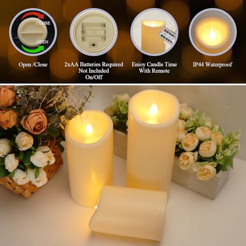4" x 6" 8" 10" Waterproof Outdoor Flameless Candles with Remote (3 Count)