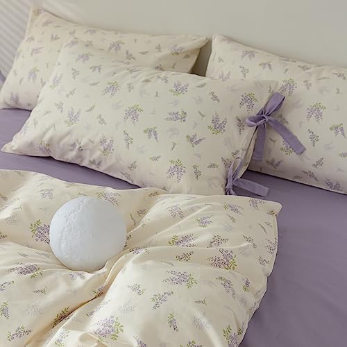 Lilac Comforter Set Twin XL Girls Purple Flower Bedding Comforter Vintage Garden Floral Comforter Set Fluffy Soft Botanical Comforter with 2 Bow Ties Pillowcases for Girls Women Twin XL Size