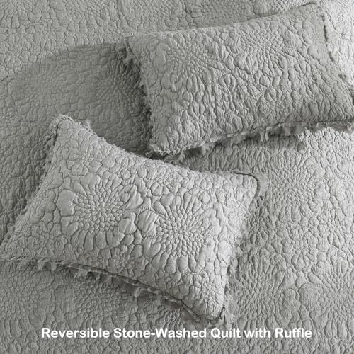 Dark Grey Ruffled Quilt Queen Size