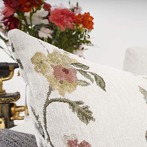 Classical Embroidery Jacquard Farmhouse Oblong Rectangle Chenille Beige Floral Pattern Decorative Throw Pillow Case