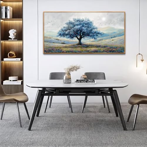 Wood Framed Canvas Wall Art For Living Room Large Wall Decor For Office Bedroom Decorations Blue Tree Landscape Pictures Farmhouse Paintings Artwork Wall Mural Modern Home Decor 30x60 In