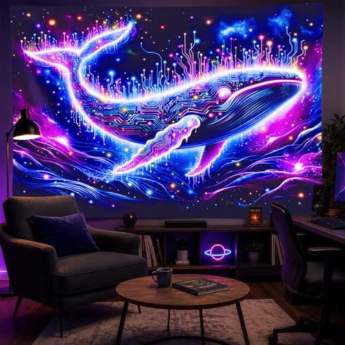 Blacklight Tapestry Cosmic Whale Neon Wall Art 78 x 59 Inch