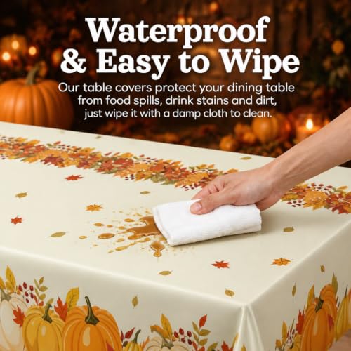 Fall Plastic Tablecloth 12 Packs Thanksgiving Disposable Table Cloth 54x108 Rectangle Table Cover with Pumpkin & Maple Leaf for Holiday Dinner Party Decorations Outdoor Picnic & Baby Showers
