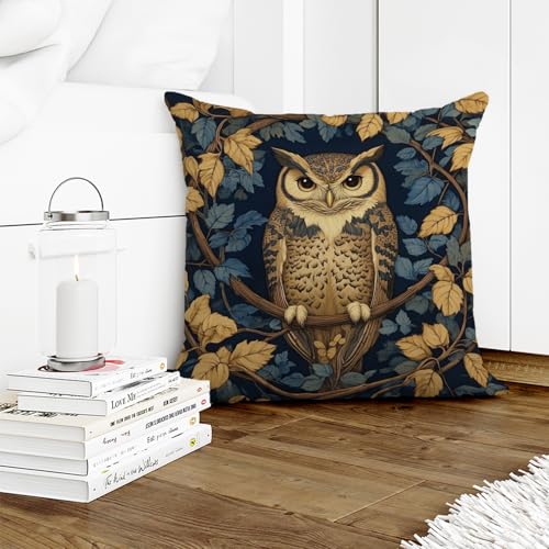 William Morris Abstract Vintage Floral Velvet Owl Design Throw Pillow Covers Home Decor