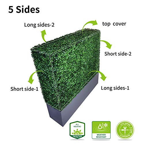Upgraded Artificial Boxwood Hedge Wall with Dark Grey Stainless Steel Planter Outdoor Backdrop Privacy Screen (32 Sq Ft)