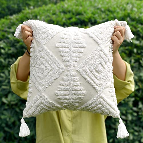 Boho Throw Pillow Covers 20x20 Tufted Tassels for Sofa Off