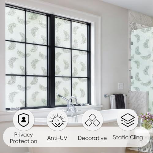 Boho Window Privacy Film Feather Pattern Static Cling Anti