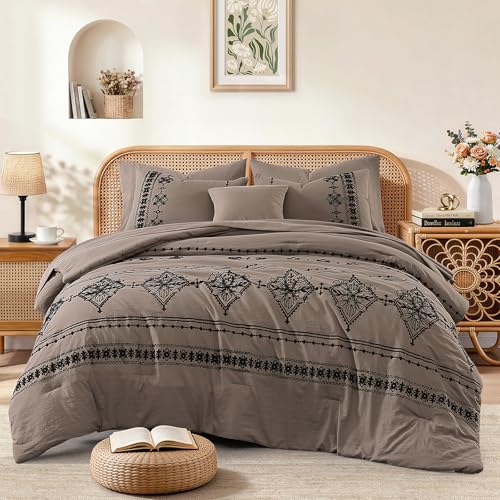 Full Size Comforter Set Embroidery Floral 7 Pieces Bed in a Bag