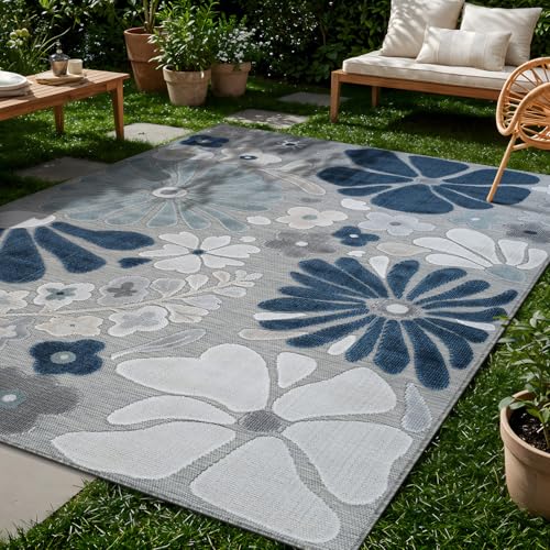 Outdoor Rug 9x12 Large Modern Floral Tropical Area Rugs for Outdoor and Indoor Patio Easy to Clean Non Shedding Living Room Porch Garden Washable Outside Carpet (108 Sq Ft)