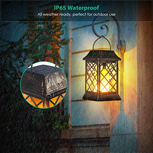 Flickering Flame Solar Lights Outdoor Metal Hanging Lantern (2 Count)