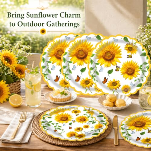 40 Pcs Sunflower Party 9" Dinner Paper Plates and Napkins Sets (40 Count)