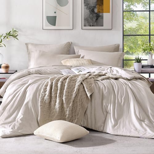 Queen Size Comforter Set 7 Pieces Oatmeal Beige Bed in a Bag