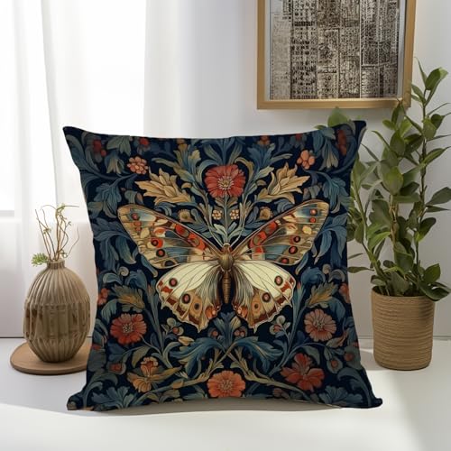 William Morris Abstract Vintage Floral Velvet Butterfly Design Throw Pillow Covers Home Decor