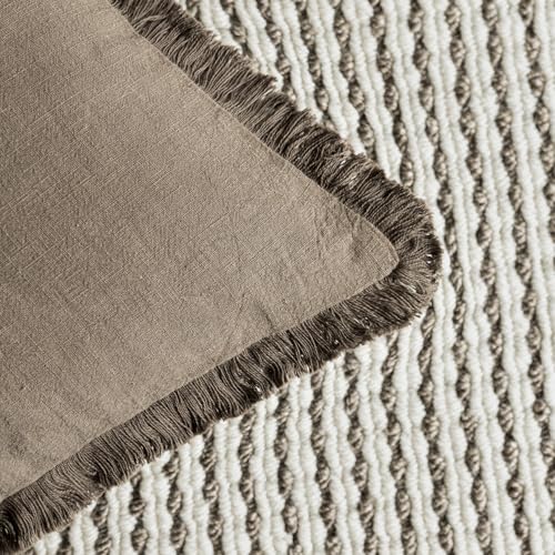 Decorative Linen Fringe Throw Pillow Covers 20×20 Light Brown (2 Count)