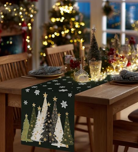 Christmas Table Runner Snowflakes Christmas Tree Home Decorations Green