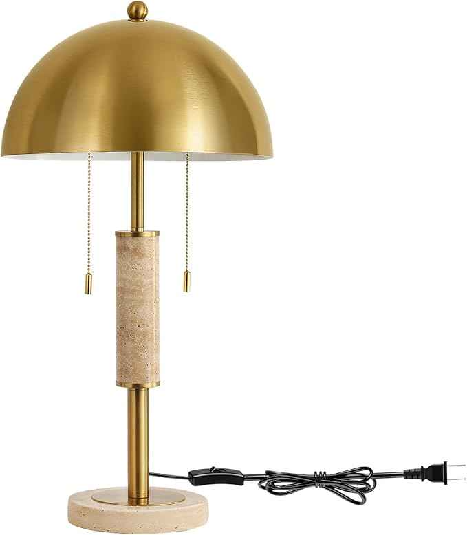 KAISITE 24" Modern Table Lamps Set of 2 for Living Room Gold Metal Nightstand Lamp with High-Grade Decorative Travertine Mid Century Table Lamp for Bedroom End Table Side Table Bedside