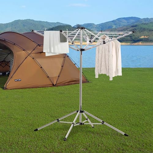 Indoor and Outdoor Portable Clothes Drying Rack with 4 Rotatable Arms for Hangers