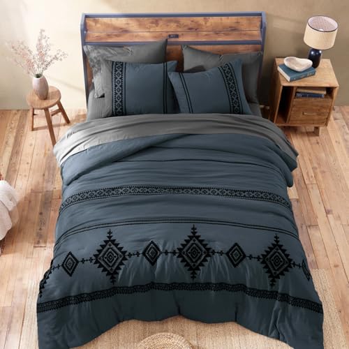 Embroidery California King Comforter Set 7 Pieces Bed in a Bag