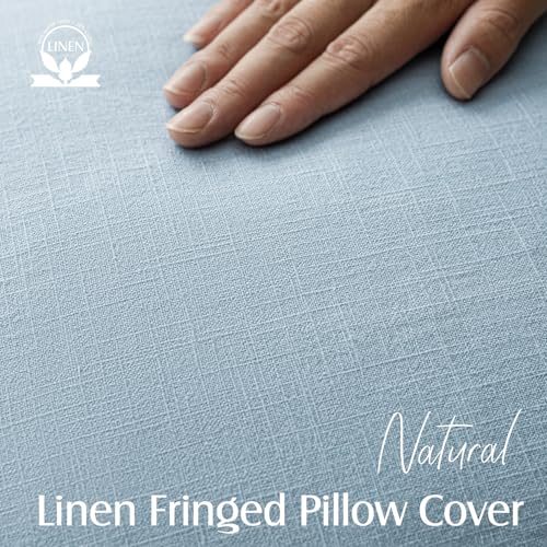 Decorative Linen Fringe Throw Pillow Covers 24×24 Light Blue (2 Count)
