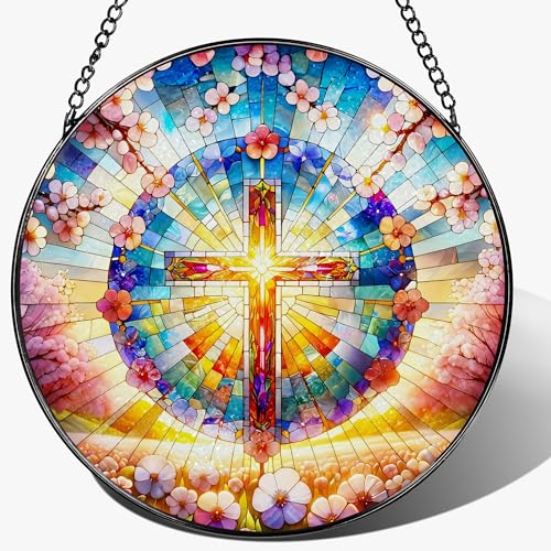 8 Inches Cross Stained Glass Suncatcher